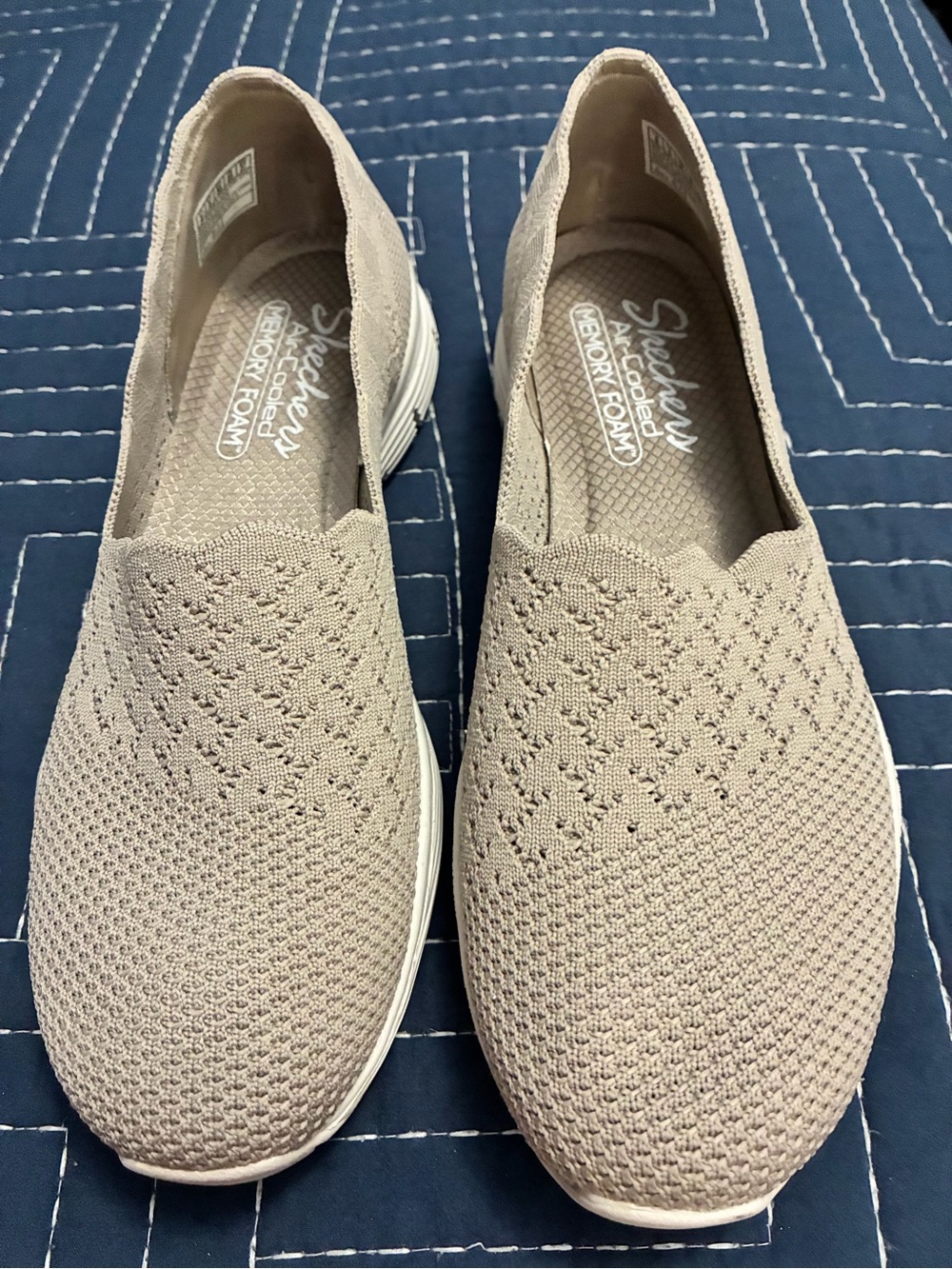 Skechers Women's Beige Knit Slip-On Comfort Shoes